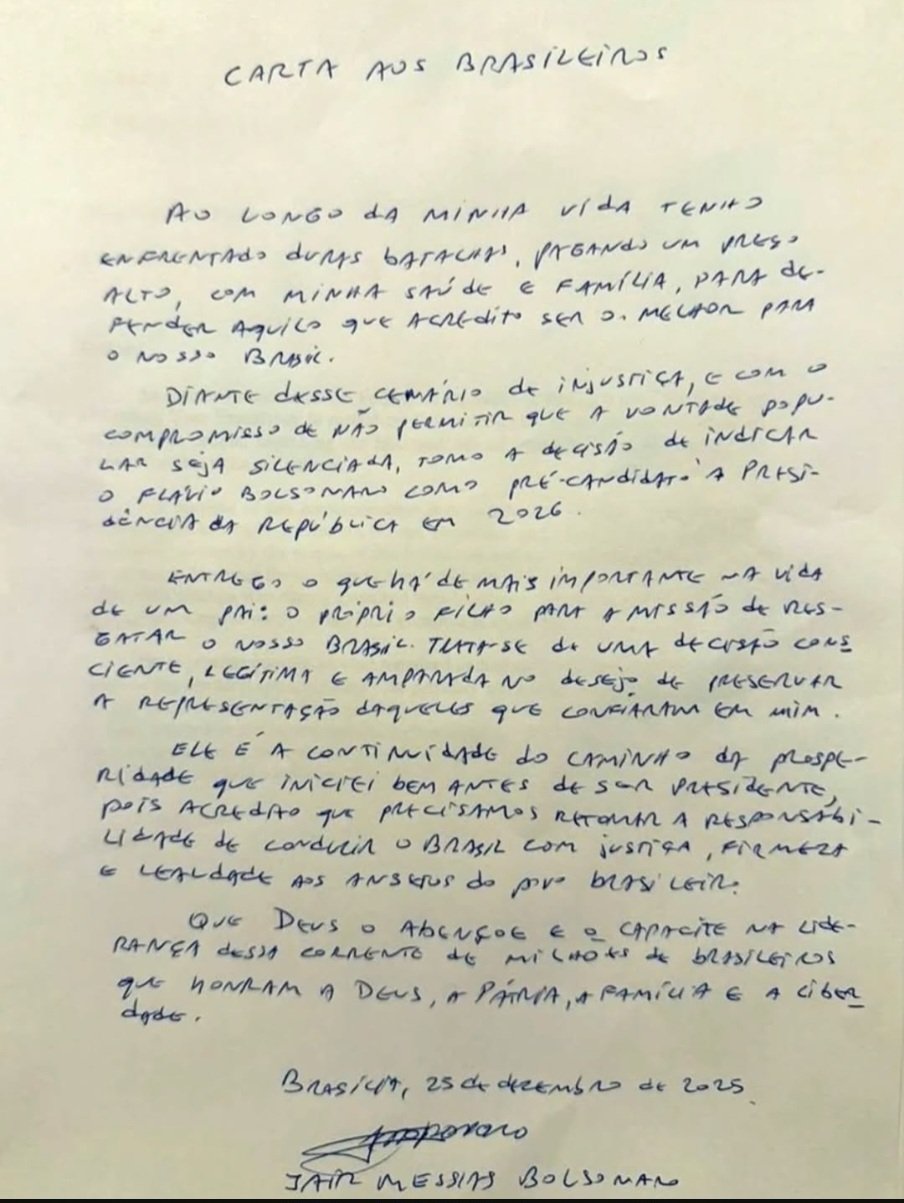 Carta de Bolsonaro encerra dúvidas: Flavio é o nome do PL para 2026