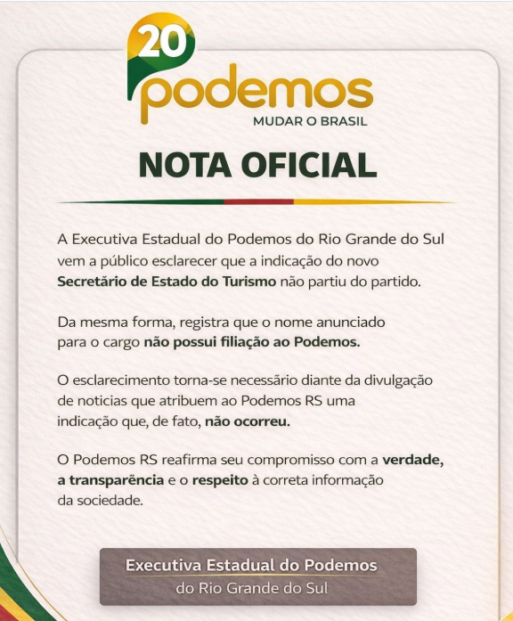 Podemos desmente indicação para Secretaria do Estado