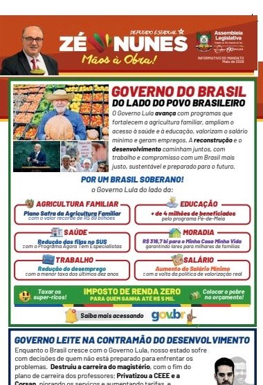 Informativo de Zé Nunes vira panfleto pró-Lula com verba pública